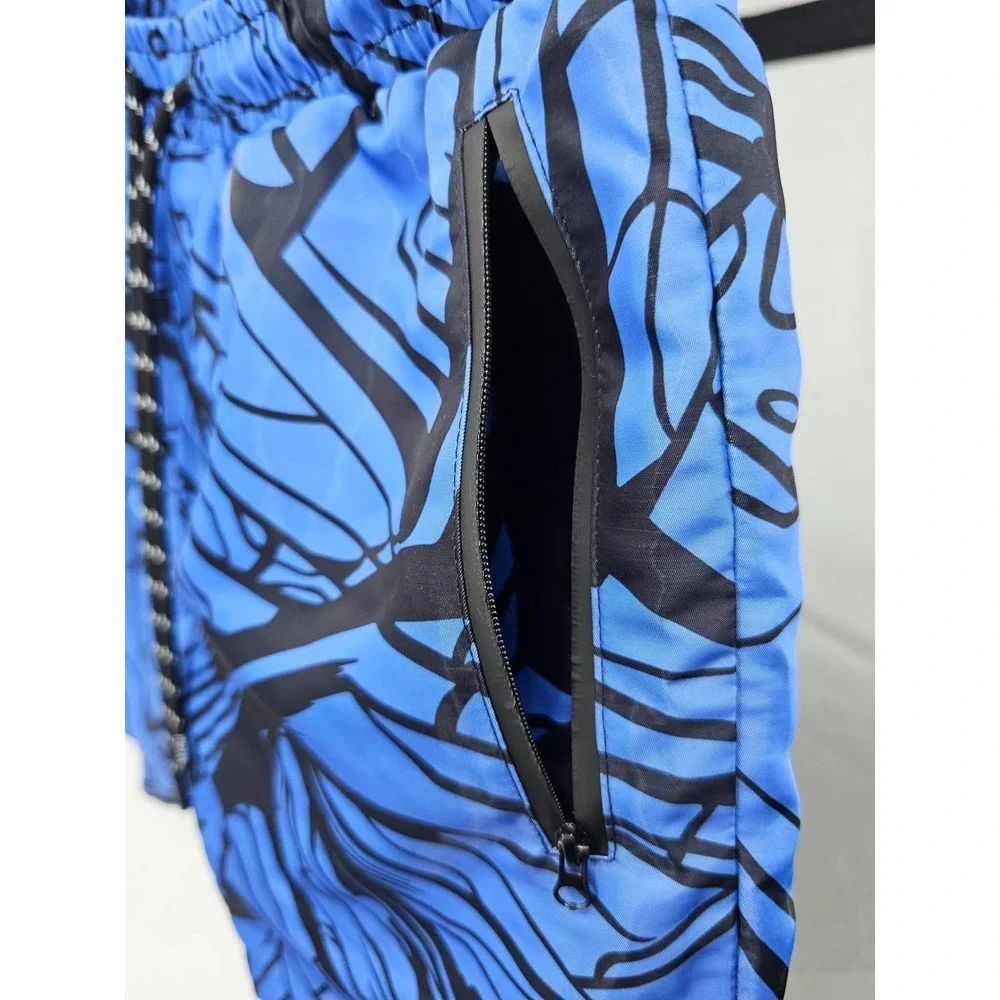 Tango Hotel x Abstrk Mens Blue Black Abstract Graphic Swim Trunks Shorts Size M